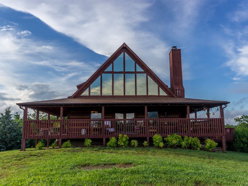 Custom Built Log Home W/Lake View Farm for Sale in Dandridge, Jefferson County, Tennessee
