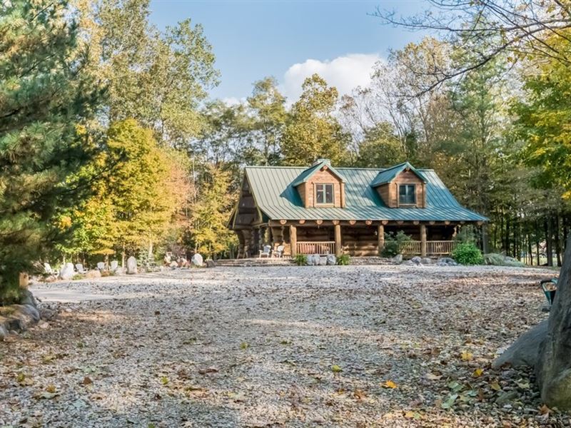 Custom Riverfront Log Home, Farm for Sale in Michigan, 170924 FARMFLIP