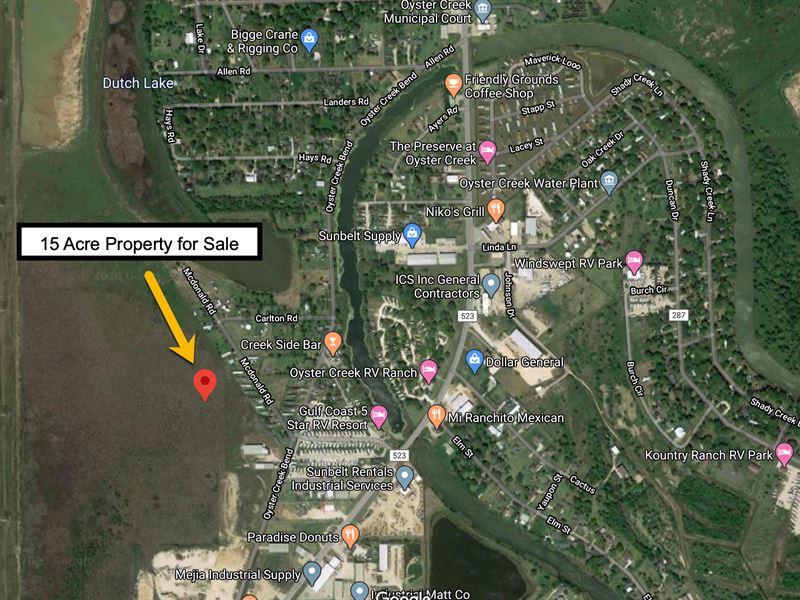 Huge 15 Acres in Oyster Creek : Oyster Creek : Brazoria County : Texas