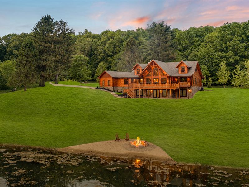Rare Luxury Custom Log Home, Pond, Farm for Sale by Owner in Ohio