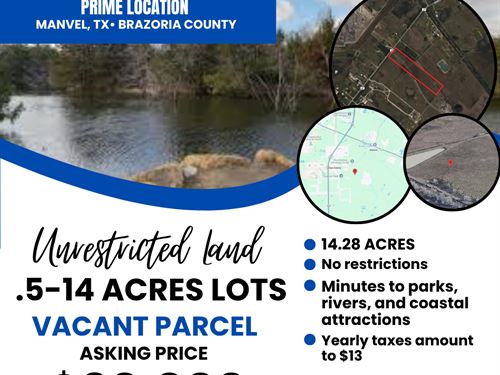 Manvel Texas Unrestricted Land : Manvel : Brazoria County : Texas
