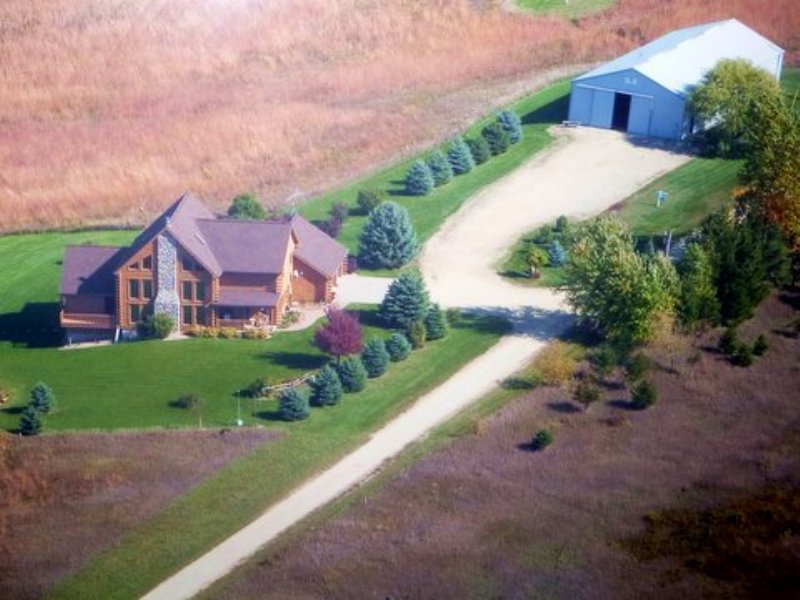 Custom Built Log Home On 40 Acres Farm for Sale in Barneveld, Iowa County, Wisconsin 62533